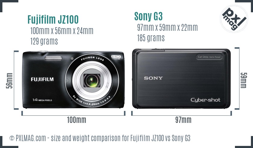 Fujifilm JZ100 vs Sony G3 size comparison Fujifilm JZ100 vs Sony G3 size comparison