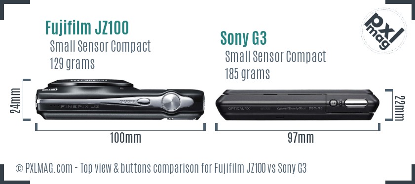 Fujifilm JZ100 vs Sony G3 top view buttons comparison