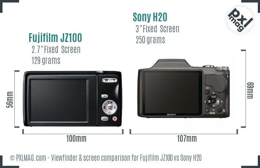 Fujifilm JZ100 vs Sony H20 Screen and Viewfinder comparison