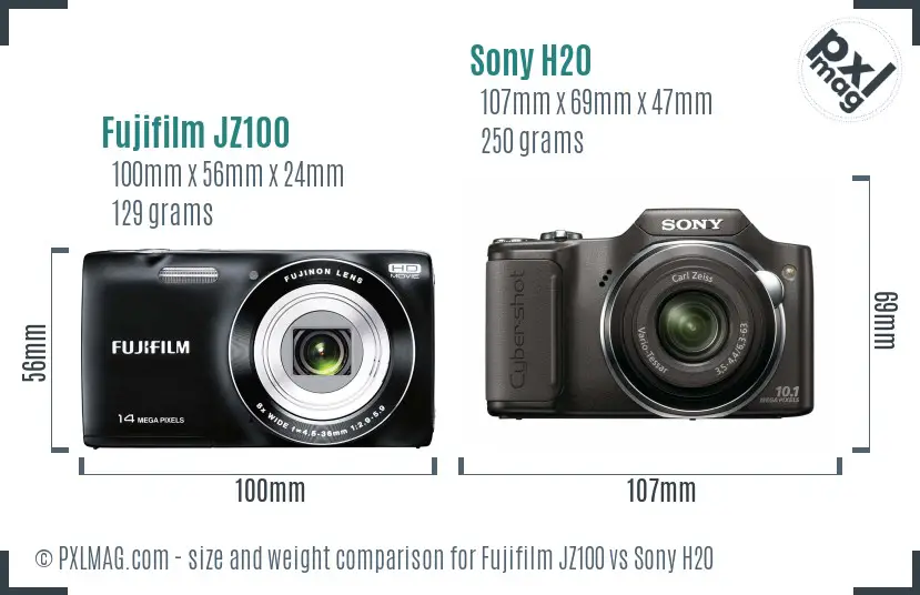 Fujifilm JZ100 vs Sony H20 size comparison