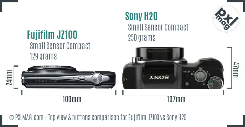 Fujifilm JZ100 vs Sony H20 top view buttons comparison