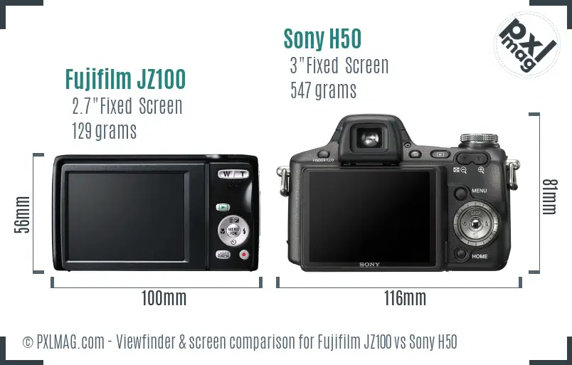 Fujifilm JZ100 vs Sony H50 Screen and Viewfinder comparison Fujifilm JZ100 vs Sony H50 Screen and Viewfinder comparison