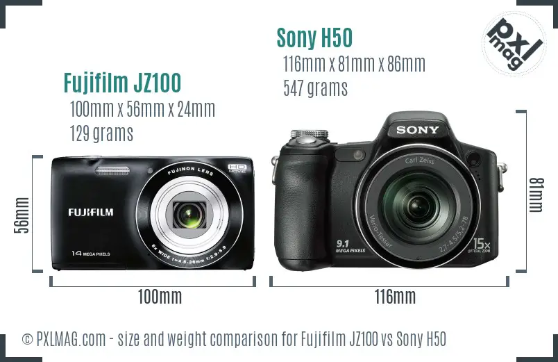 Fujifilm JZ100 vs Sony H50 size comparison Fujifilm JZ100 vs Sony H50 size comparison