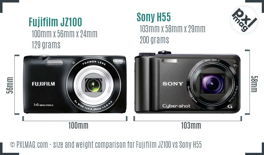 Fujifilm JZ100 vs Sony H55 size comparison