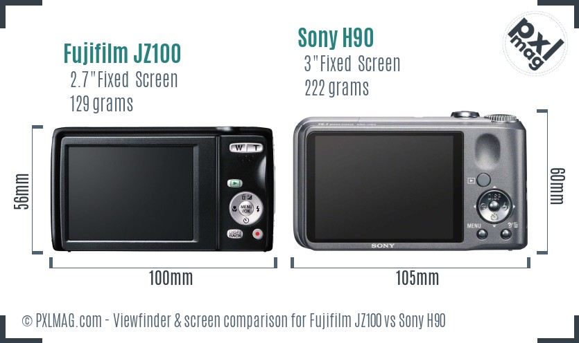 Fujifilm JZ100 vs Sony H90 Screen and Viewfinder comparison