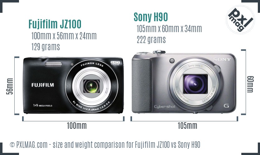 Fujifilm JZ100 vs Sony H90 size comparison Fujifilm JZ100 vs Sony H90 size comparison
