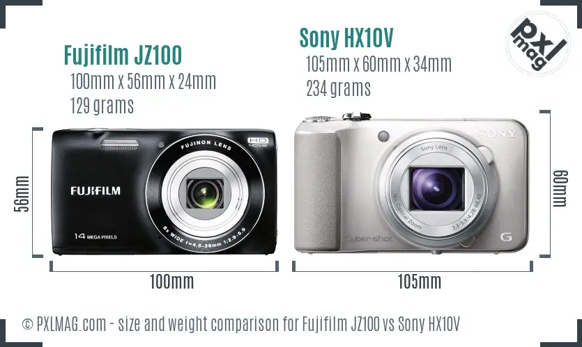 Fujifilm JZ100 vs Sony HX10V size comparison