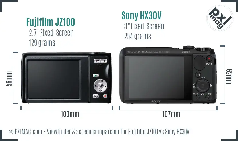 Fujifilm JZ100 vs Sony HX30V Screen and Viewfinder comparison Fujifilm JZ100 vs Sony HX30V Screen and Viewfinder comparison