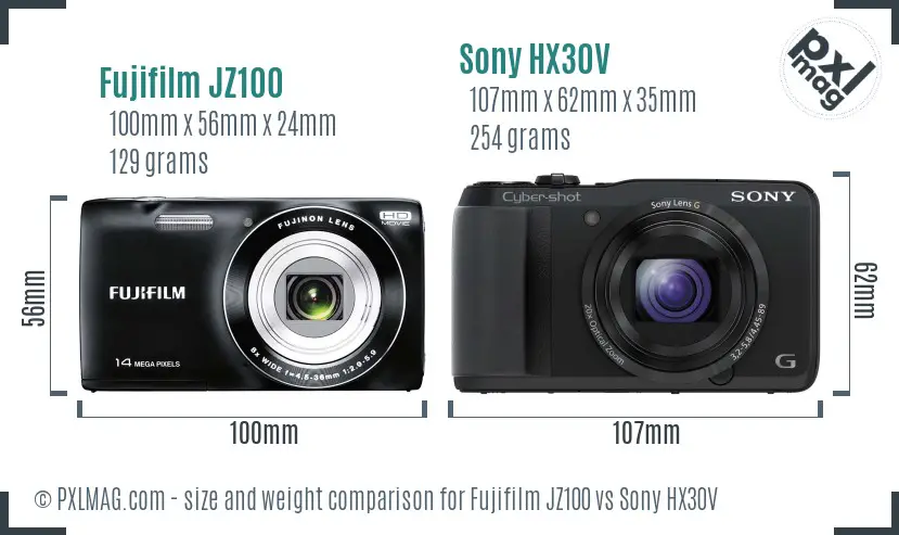 Fujifilm JZ100 vs Sony HX30V size comparison Fujifilm JZ100 vs Sony HX30V size comparison