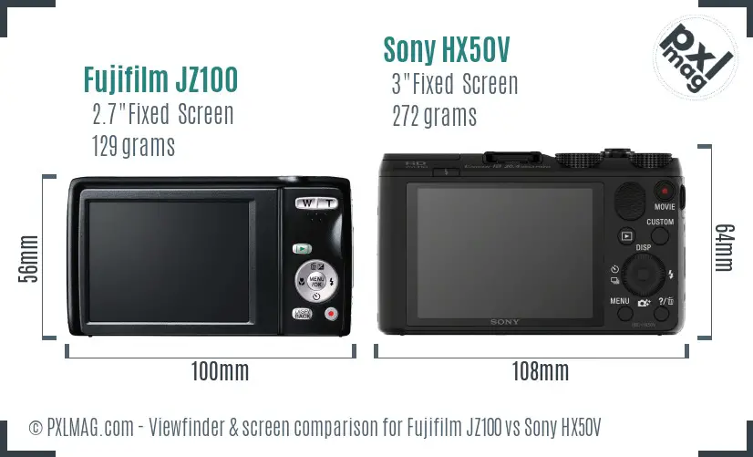 Fujifilm JZ100 vs Sony HX50V Screen and Viewfinder comparison
