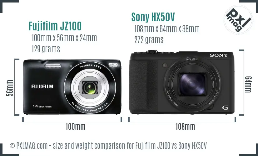 Fujifilm JZ100 vs Sony HX50V size comparison