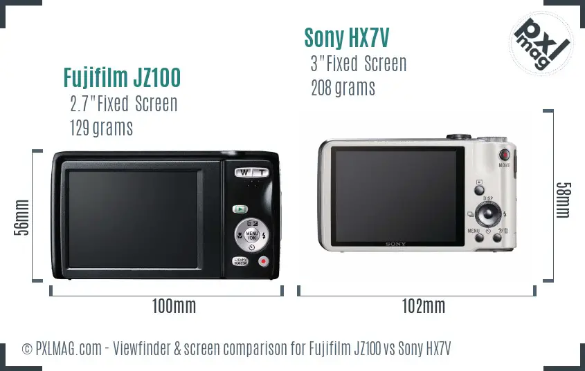 Fujifilm JZ100 vs Sony HX7V Screen and Viewfinder comparison