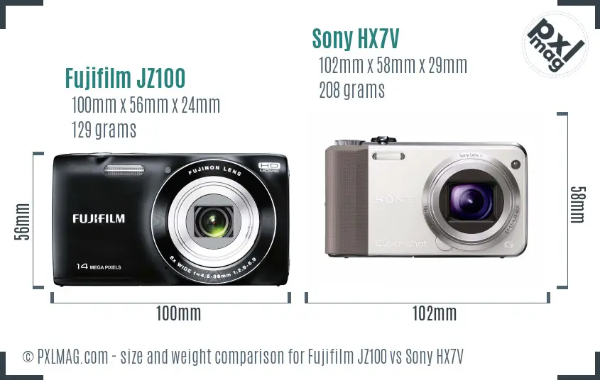 Fujifilm JZ100 vs Sony HX7V size comparison