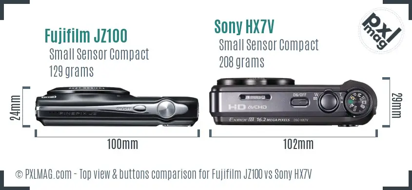 Fujifilm JZ100 vs Sony HX7V top view buttons comparison