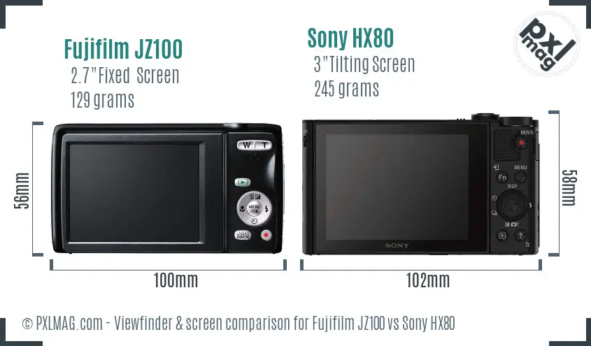 Fujifilm JZ100 vs Sony HX80 Screen and Viewfinder comparison