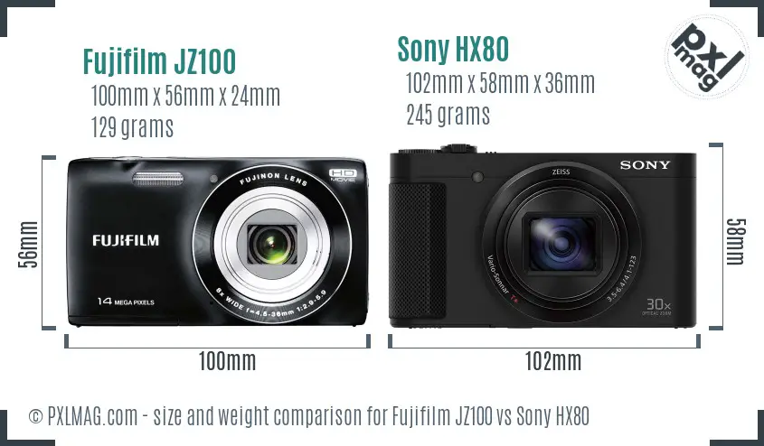 Fujifilm JZ100 vs Sony HX80 size comparison