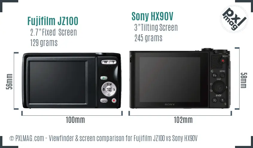 Fujifilm JZ100 vs Sony HX90V Screen and Viewfinder comparison