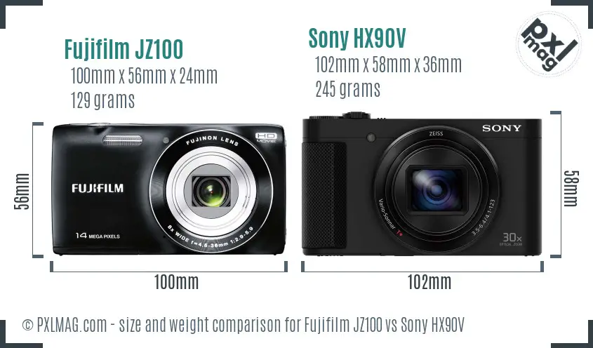 Fujifilm JZ100 vs Sony HX90V size comparison