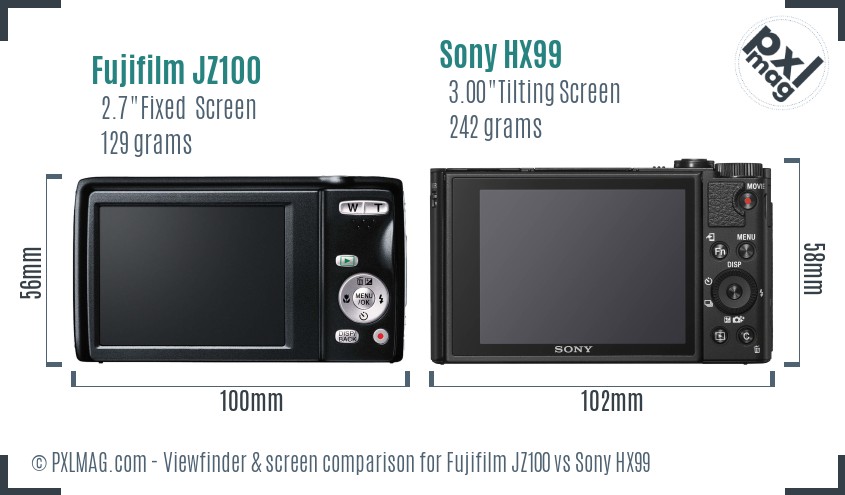Fujifilm JZ100 vs Sony HX99 Screen and Viewfinder comparison