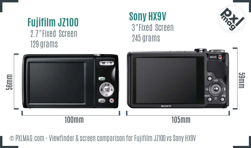 Fujifilm JZ100 vs Sony HX9V Screen and Viewfinder comparison