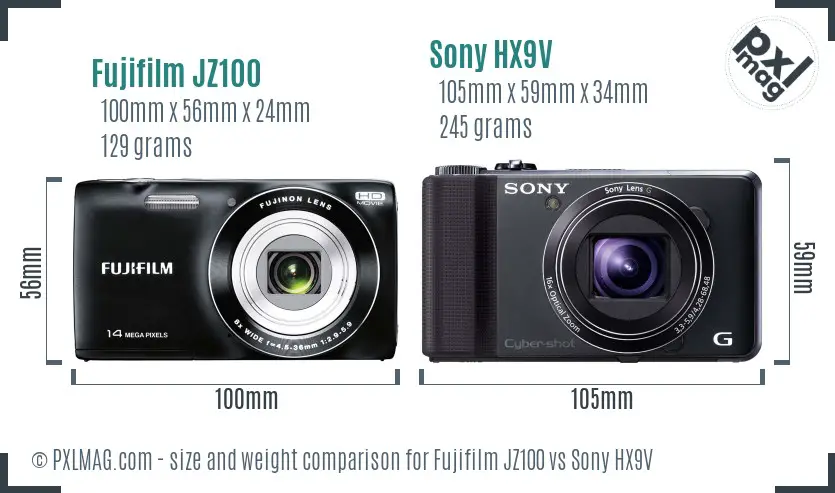 Fujifilm JZ100 vs Sony HX9V size comparison