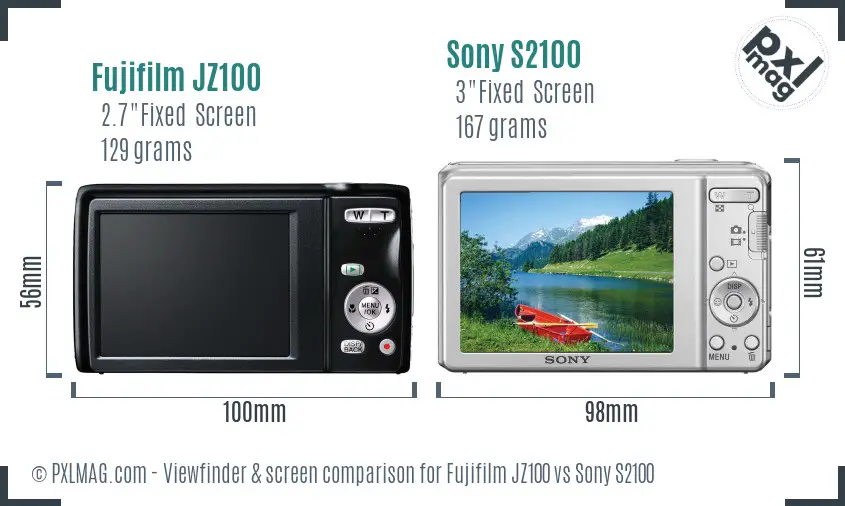 Fujifilm JZ100 vs Sony S2100 Screen and Viewfinder comparison Fujifilm JZ100 vs Sony S2100 Screen and Viewfinder comparison