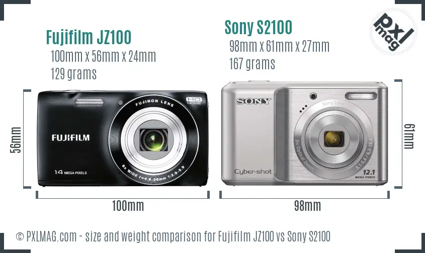 Fujifilm JZ100 vs Sony S2100 size comparison Fujifilm JZ100 vs Sony S2100 size comparison