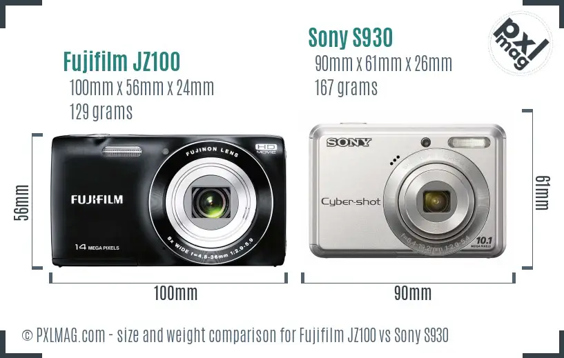 Fujifilm JZ100 vs Sony S930 size comparison