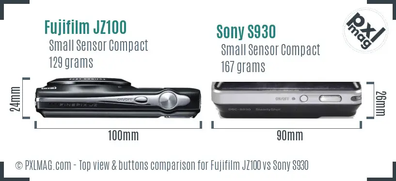Fujifilm JZ100 vs Sony S930 top view buttons comparison