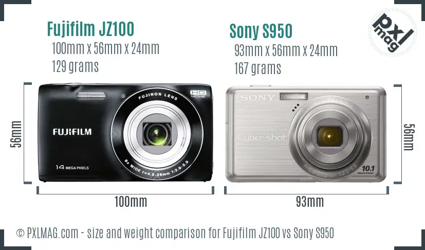 Fujifilm JZ100 vs Sony S950 size comparison