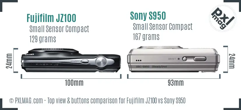 Fujifilm JZ100 vs Sony S950 top view buttons comparison
