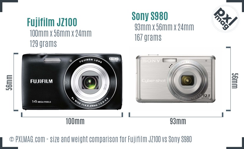 Fujifilm JZ100 vs Sony S980 size comparison Fujifilm JZ100 vs Sony S980 size comparison