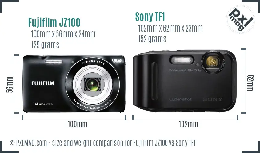 Fujifilm JZ100 vs Sony TF1 size comparison