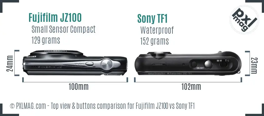 Fujifilm JZ100 vs Sony TF1 top view buttons comparison