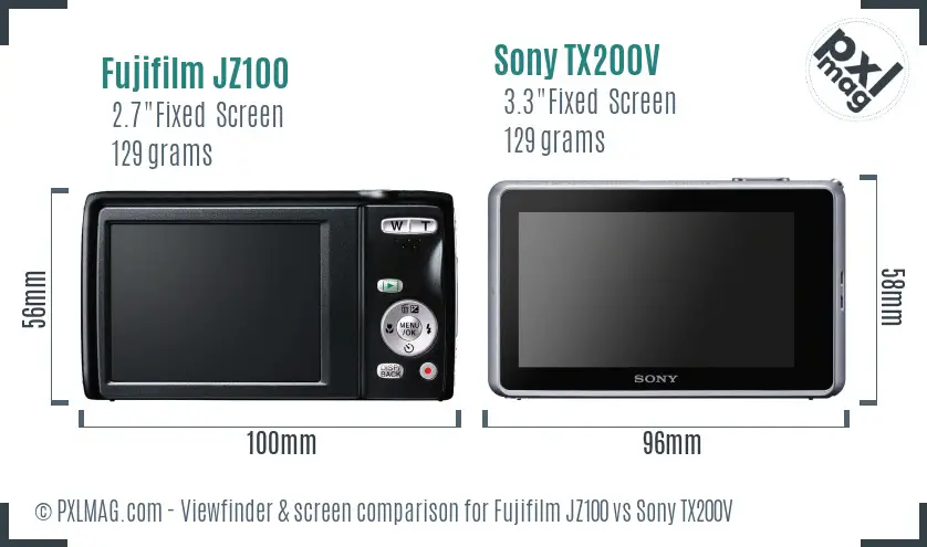 Fujifilm JZ100 vs Sony TX200V Screen and Viewfinder comparison