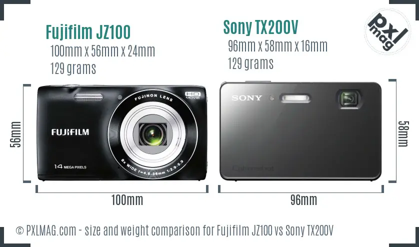 Fujifilm JZ100 vs Sony TX200V size comparison