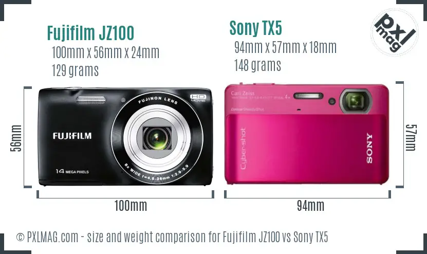 Fujifilm JZ100 vs Sony TX5 size comparison Fujifilm JZ100 vs Sony TX5 size comparison