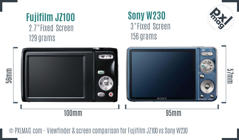 Fujifilm JZ100 vs Sony W230 Screen and Viewfinder comparison