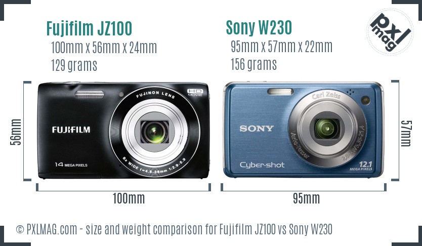 Fujifilm JZ100 vs Sony W230 size comparison
