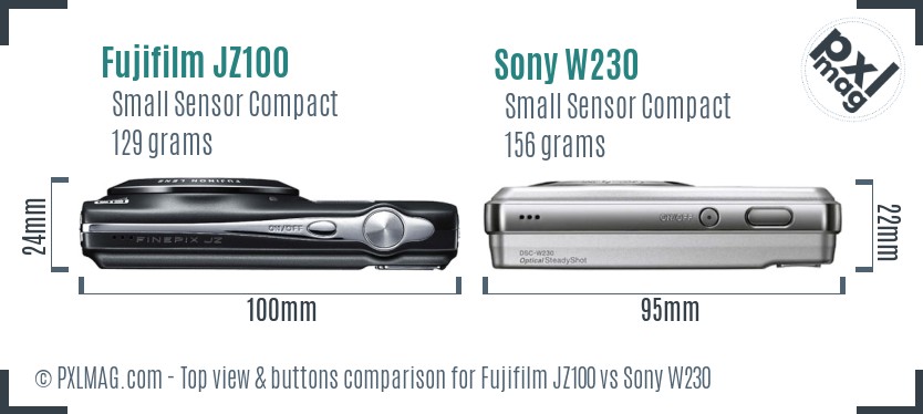 Fujifilm JZ100 vs Sony W230 top view buttons comparison