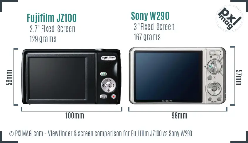 Fujifilm JZ100 vs Sony W290 Screen and Viewfinder comparison