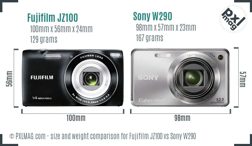 Fujifilm JZ100 vs Sony W290 size comparison