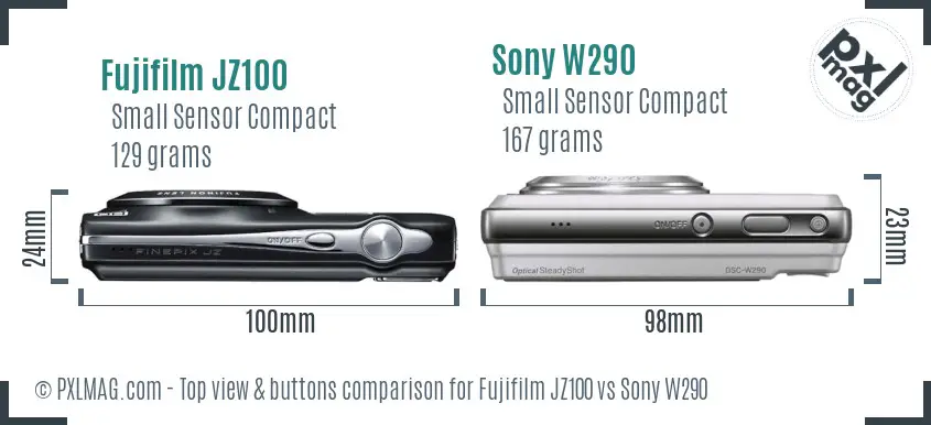 Fujifilm JZ100 vs Sony W290 top view buttons comparison