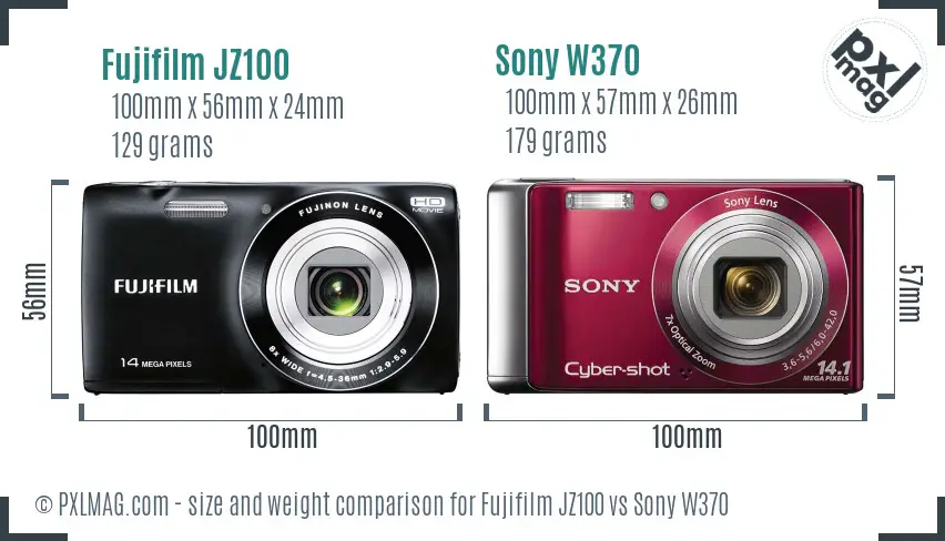 Fujifilm JZ100 vs Sony W370 size comparison