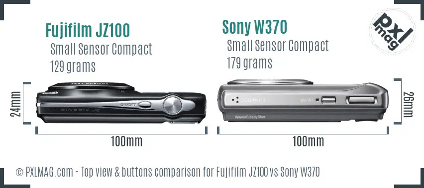 Fujifilm JZ100 vs Sony W370 top view buttons comparison