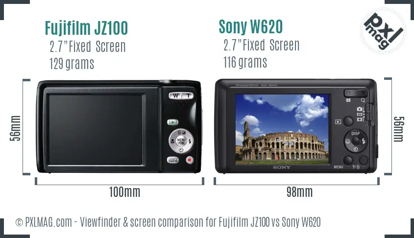 Fujifilm JZ100 vs Sony W620 Screen and Viewfinder comparison