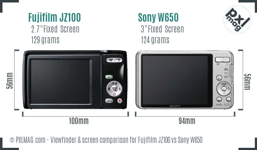 Fujifilm JZ100 vs Sony W650 Screen and Viewfinder comparison