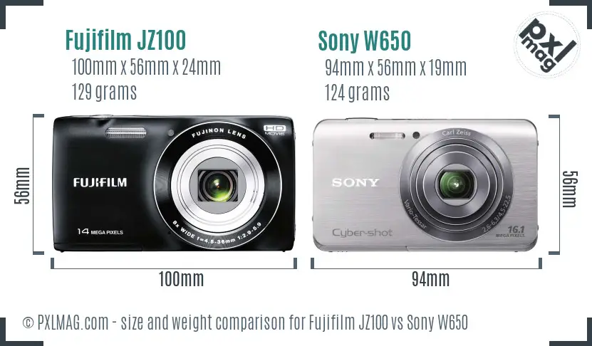 Fujifilm JZ100 vs Sony W650 size comparison