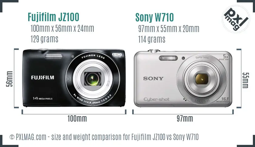 Fujifilm JZ100 vs Sony W710 size comparison