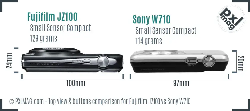 Fujifilm JZ100 vs Sony W710 top view buttons comparison